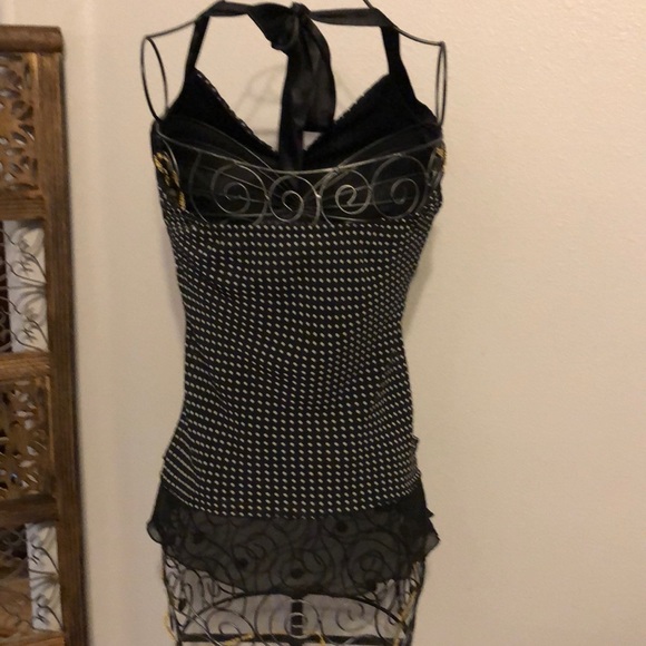 Black and white Polka Dot Halter Too size medium - Picture 6 of 8